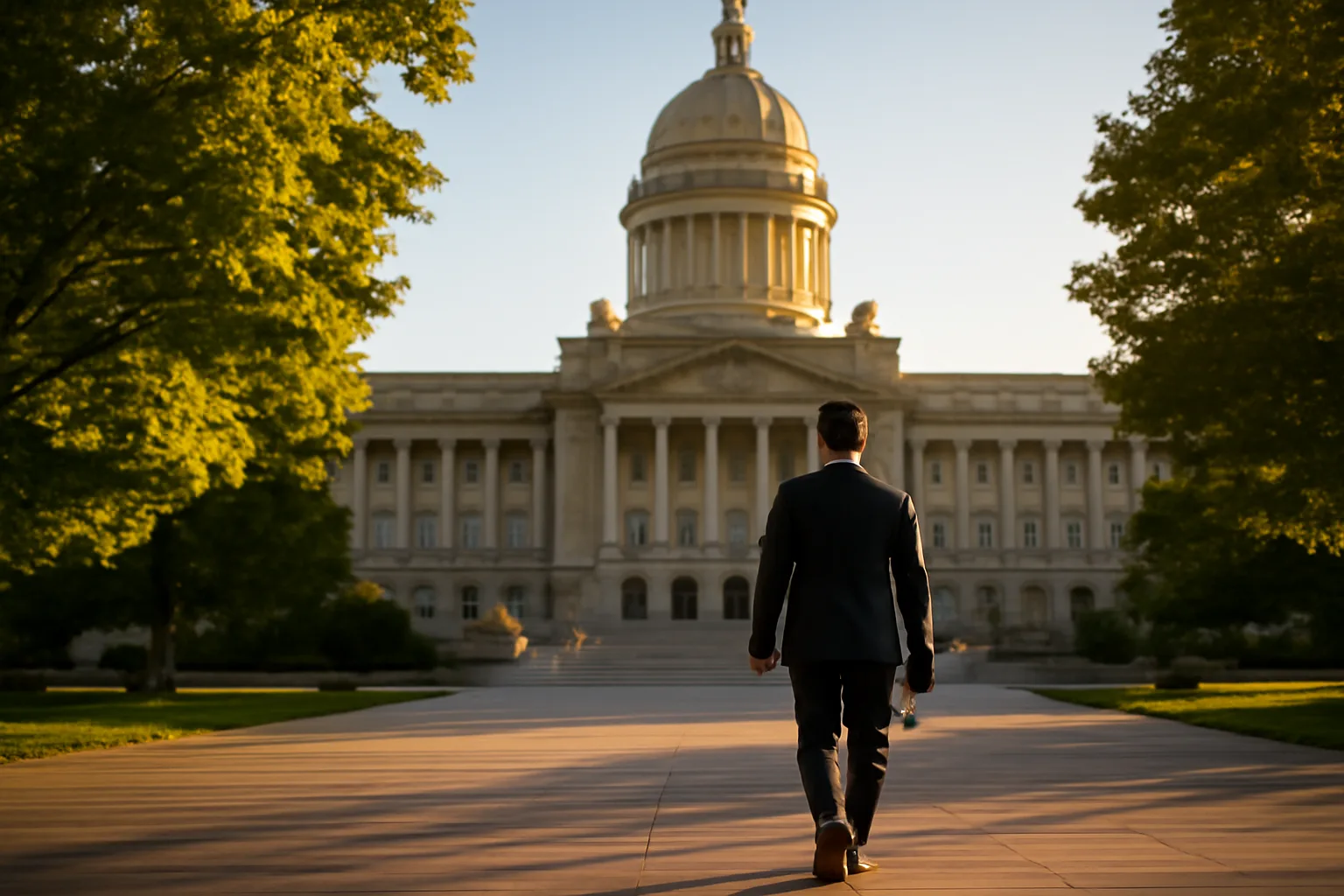 Person walking toward Kentucky Capitol on an apostille runner trip