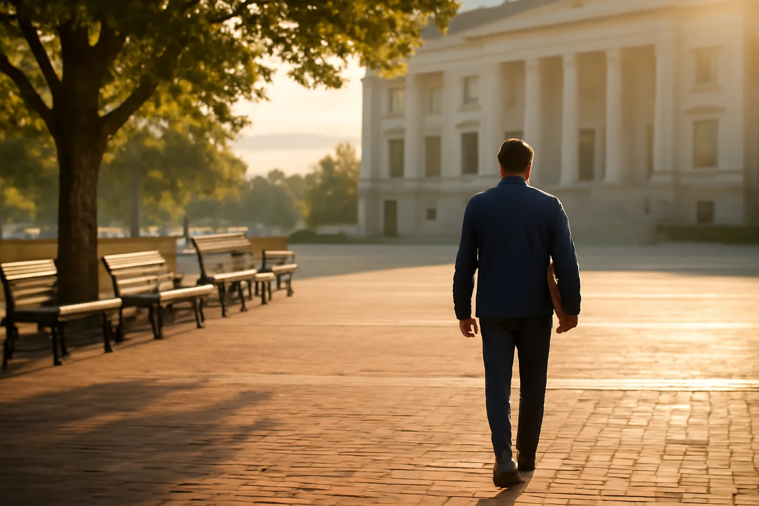 Person walking a folio toward a Denver building for apostille runner work