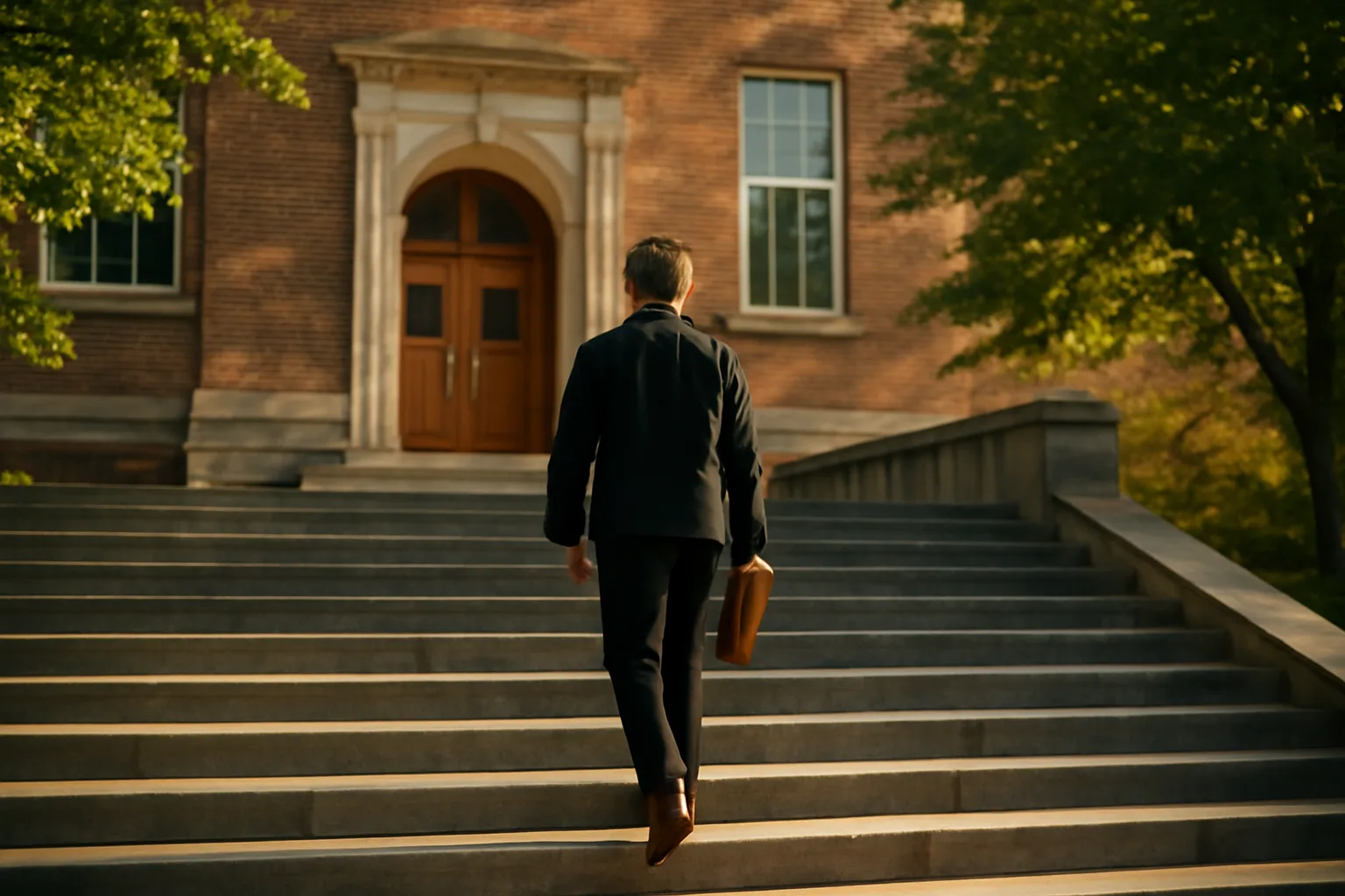 Person walking up Dover steps carrying a portfolio for apostille runner work