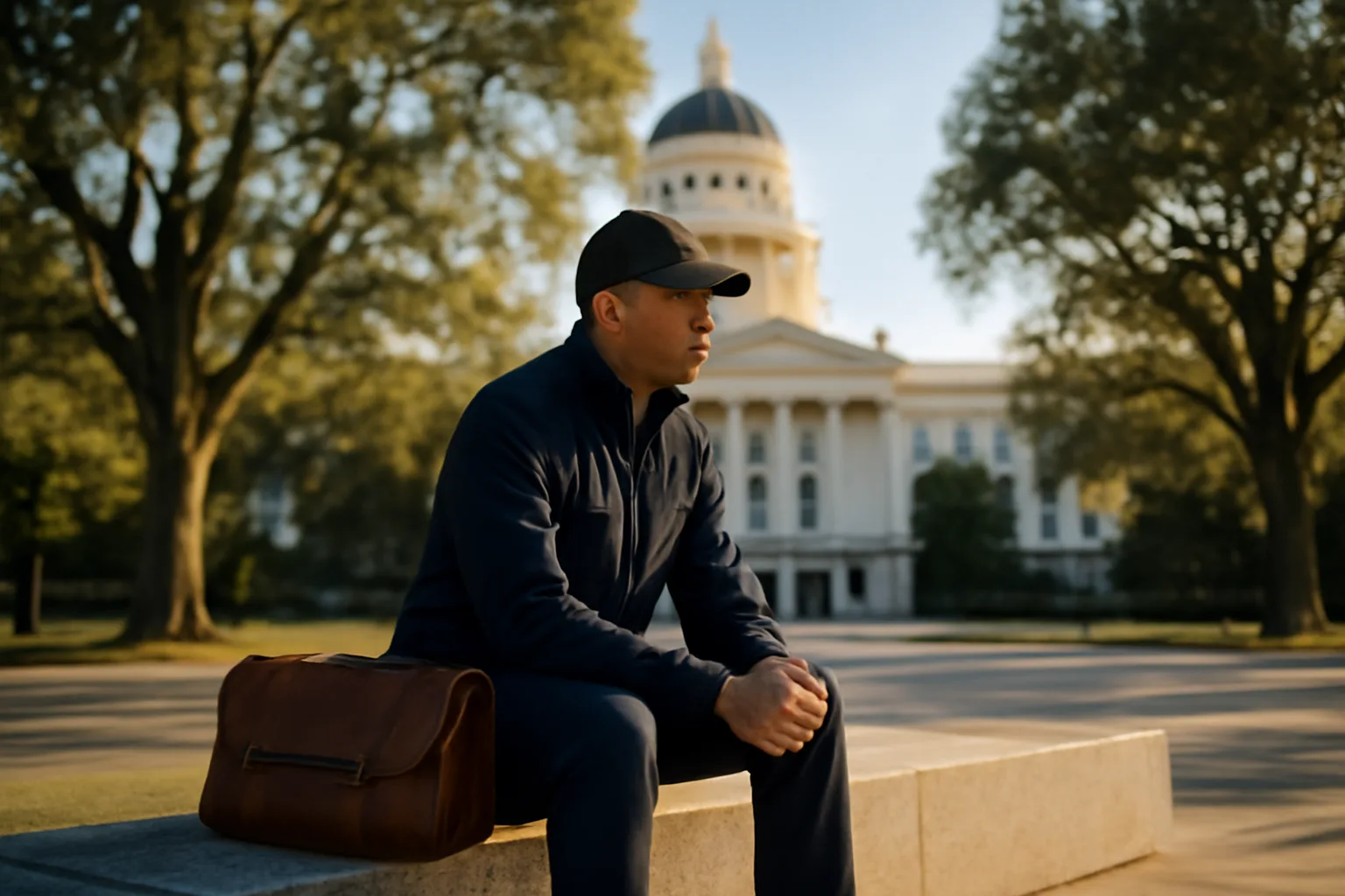 Courier waiting outside the California Capitol for apostille runner work