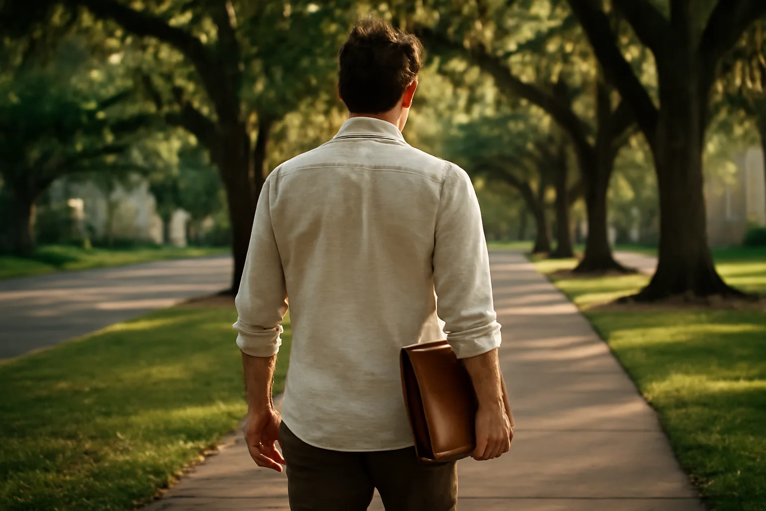 Person walking under live oaks on a Florida apostille runner trip