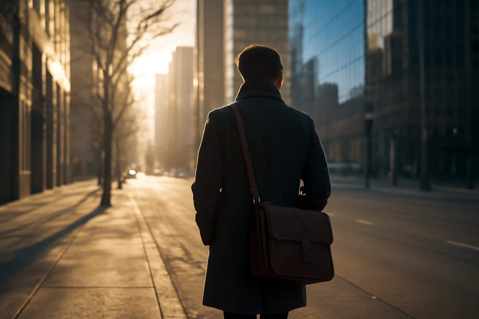 Person walking downtown Denver carrying a satchel for apostille runner work