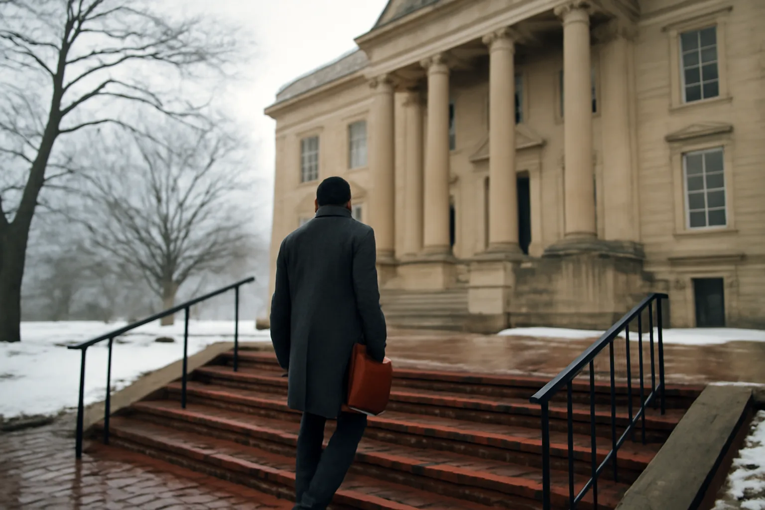 Person walking toward a Dover building on an apostille runner trip