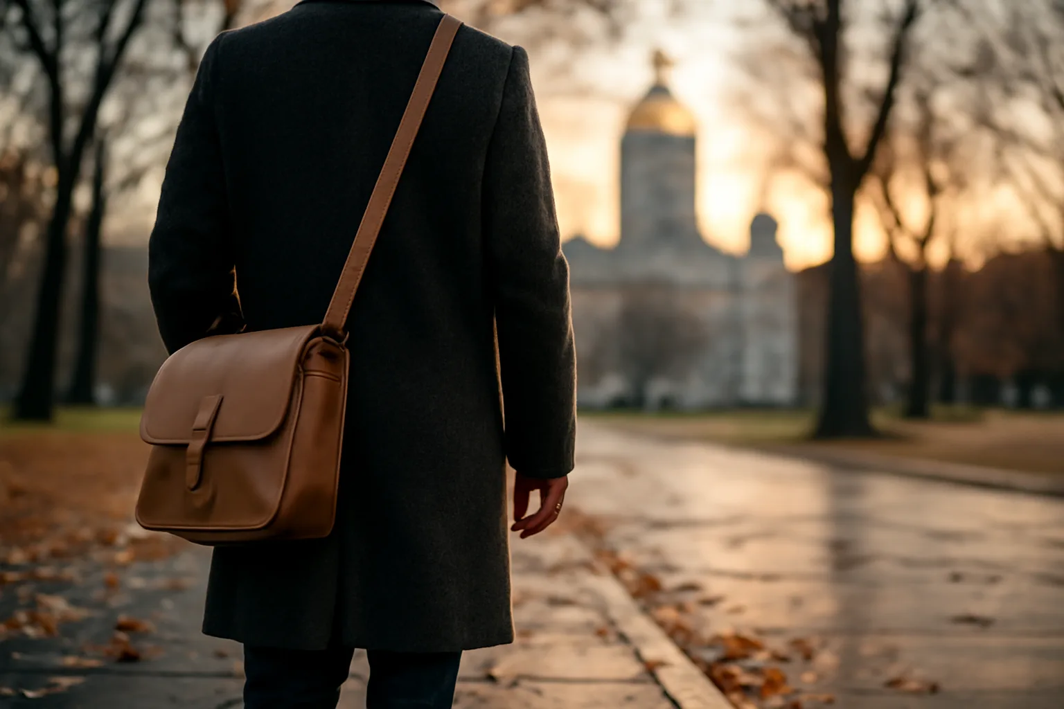 Apostille runner walking a Hartford sidewalk with a closed leather bag